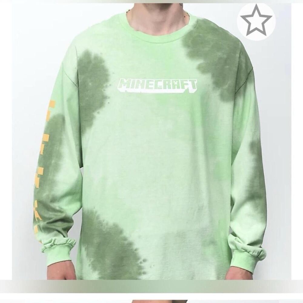 NEFF X Minecraft Gamer Shirt Men Sz XL Tie-Dye Green LS Graphic